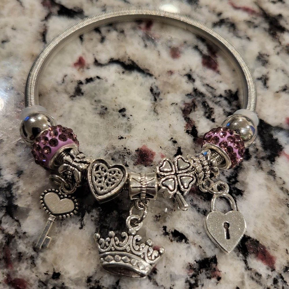 New Key & Lock Charm Bangle, Chain Beaded Beads Bracelets - Picture 3 of 4